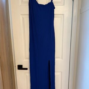 Classic Cobalt Maxi Slip Dress with Front Slit